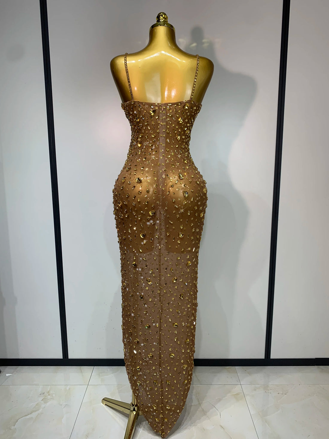 Rhinestone Mesh Maxi Dress