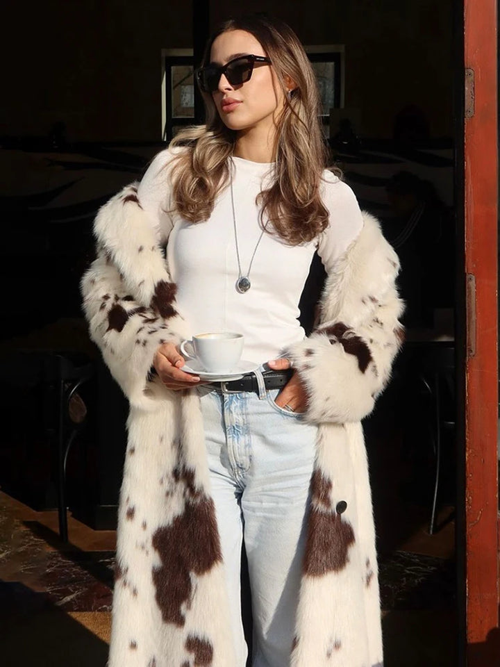 Cow Faux Fur Longline Jacket