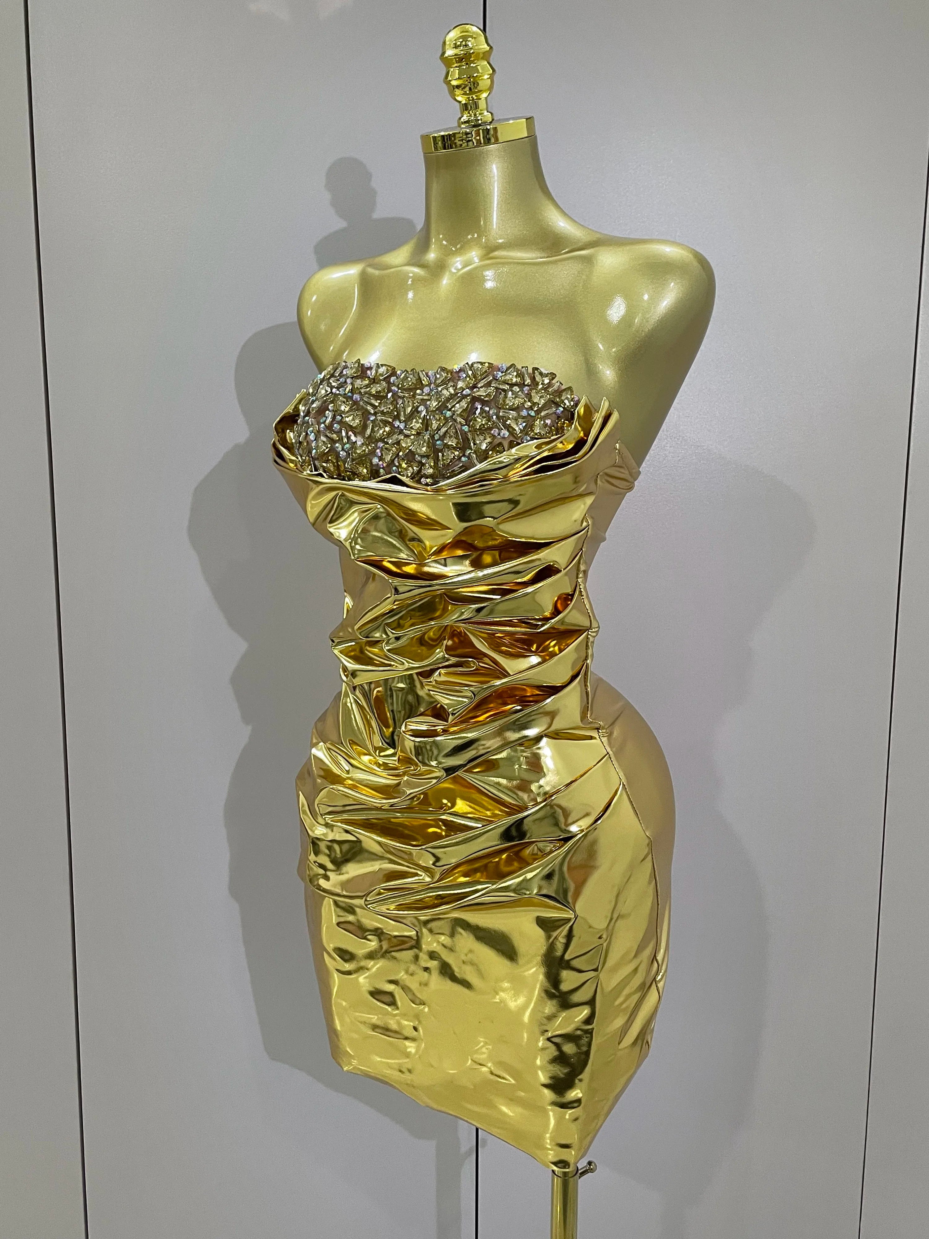 Gold Sequin Ruched Strapless Dress - Festigal