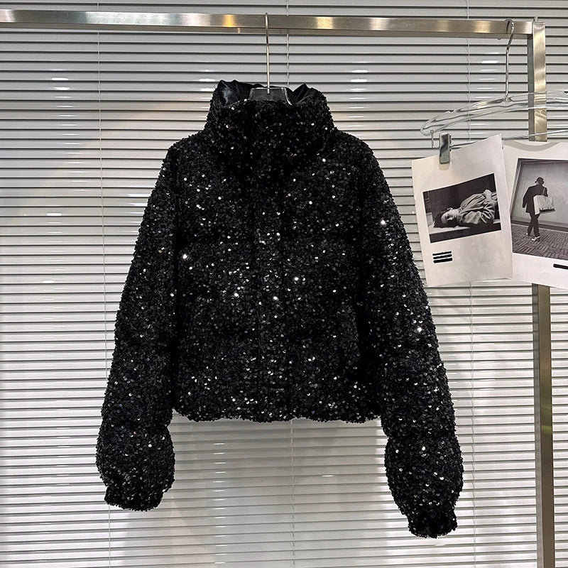 Sequin Puffer Bomber Jacket