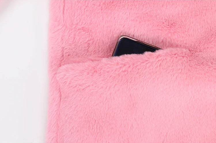 Pink Faux Fur Trim Collar Coat - Festigal