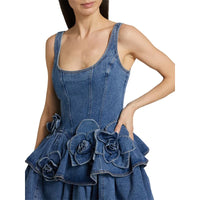 Denim 3D Flower A Line Dress - Festigal
