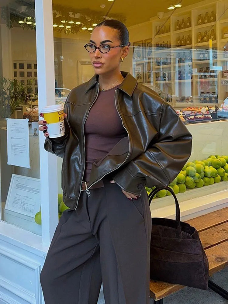 Faux Leather Cropped Jacket - Festigal