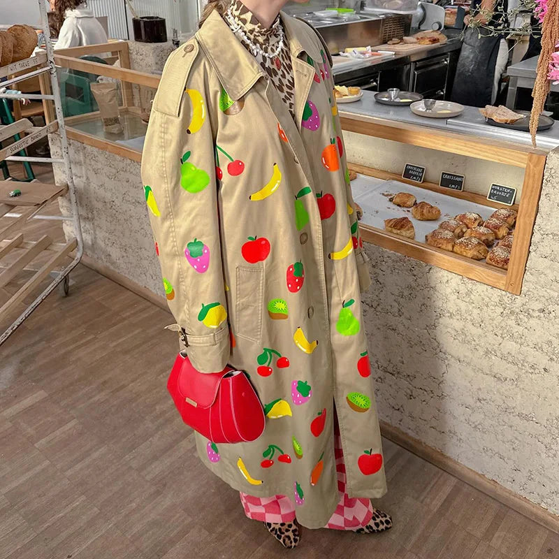 Fruit Print Trench Coat - Festigal