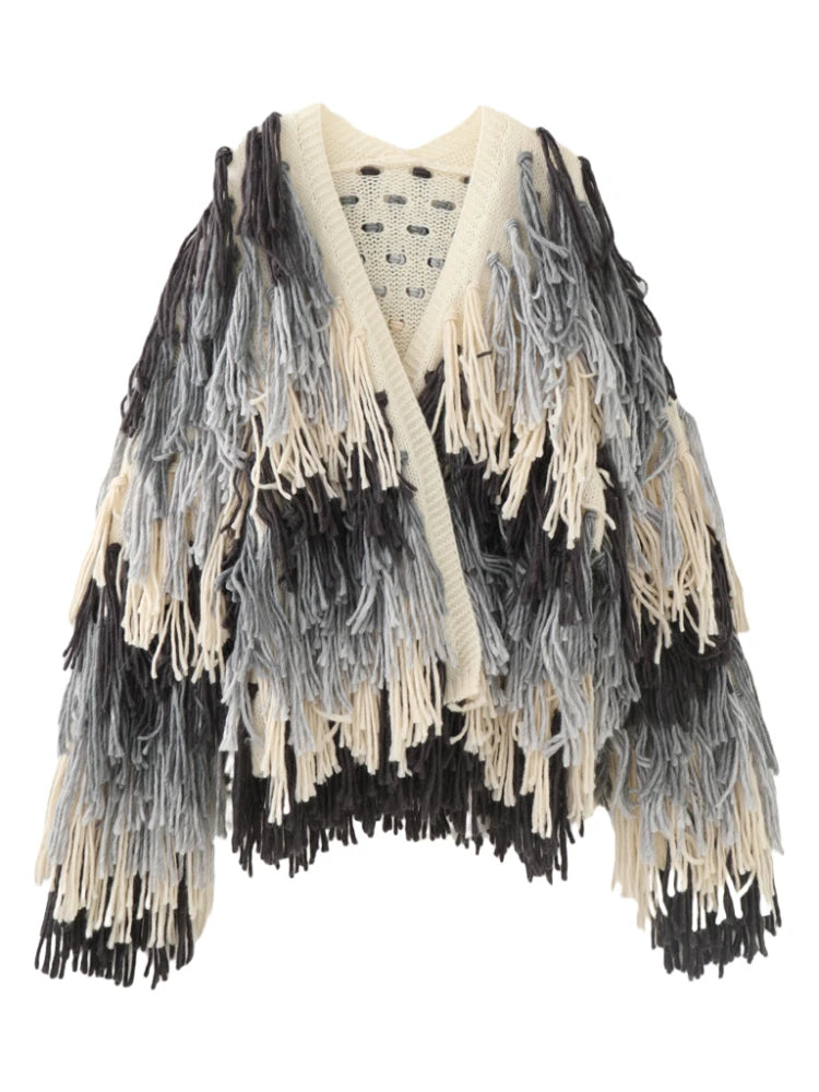 Gradient Tassel Knitted Cardigan - Festigal