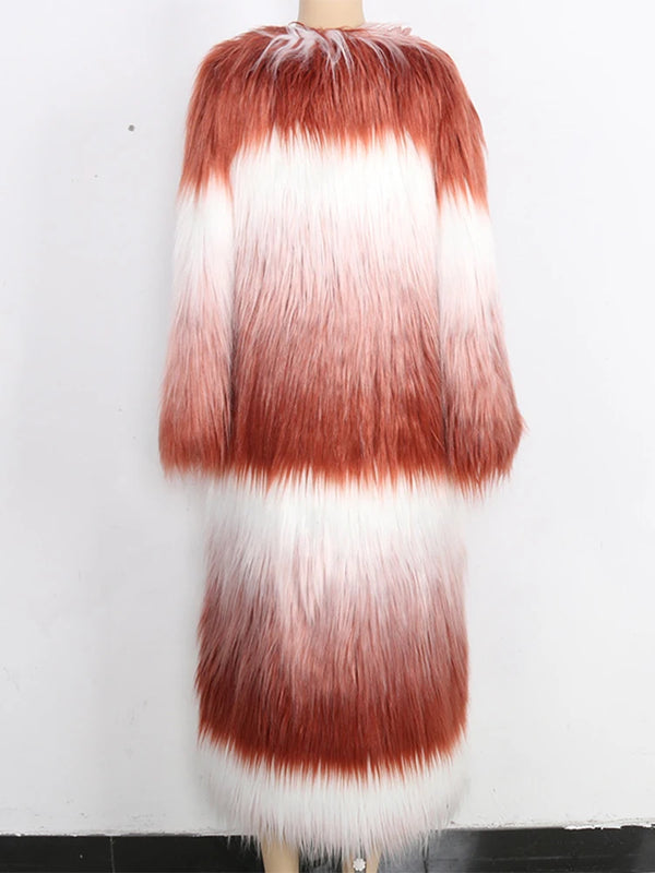 Ombre Faux Mongolian Fur Coat - Festigal