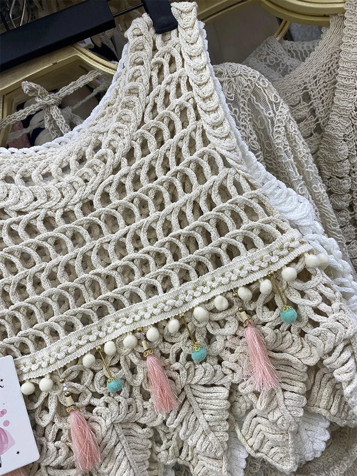 Knitted Leaf & Tassel Crop Top - Festigal