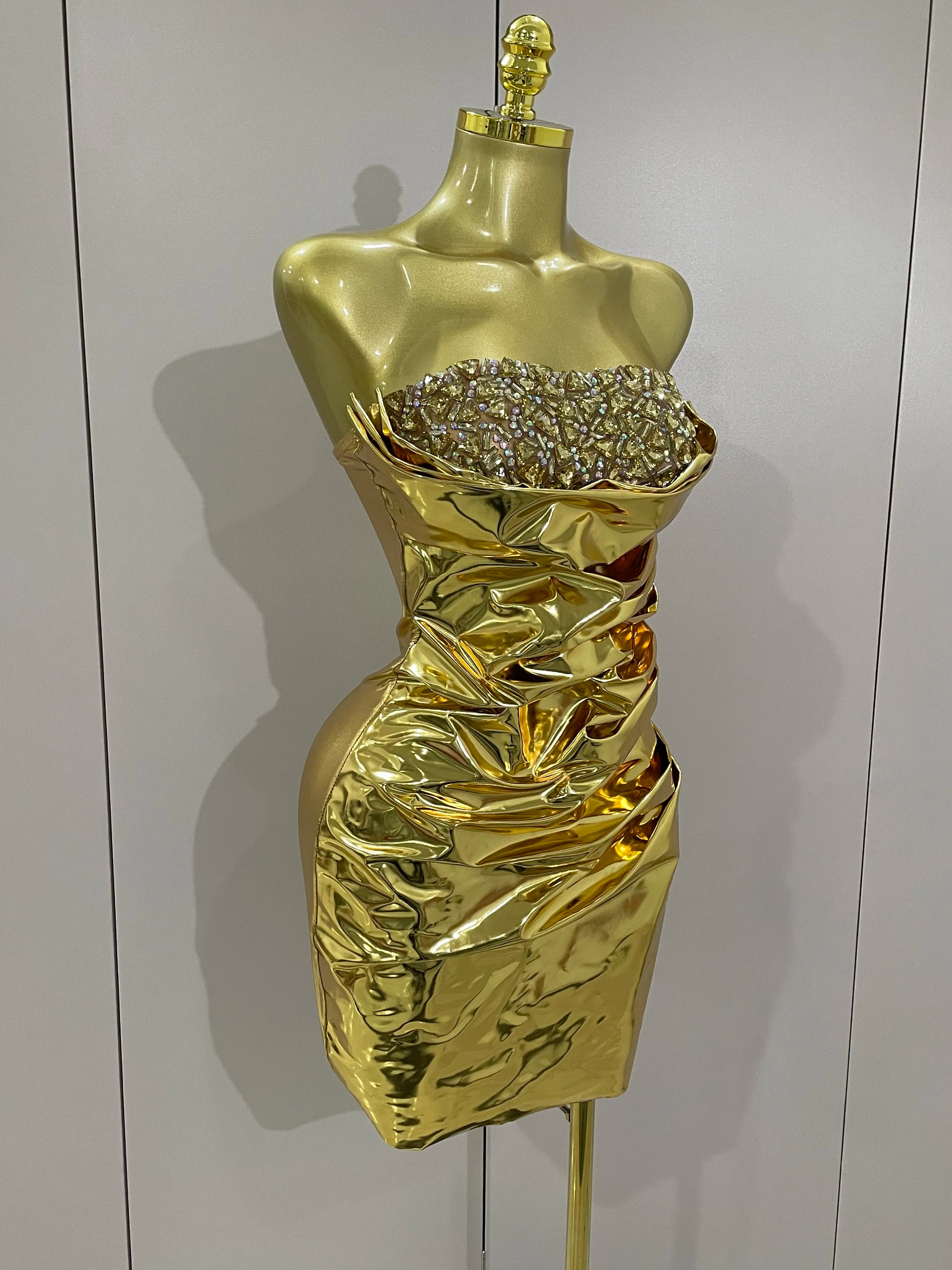 Gold Sequin Ruched Strapless Dress - Festigal