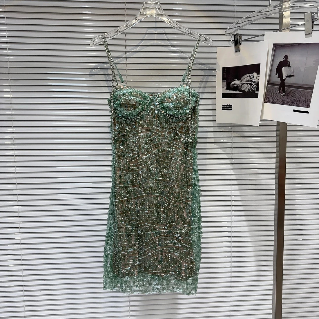 Embellished Green Bustier Dress - Festigal