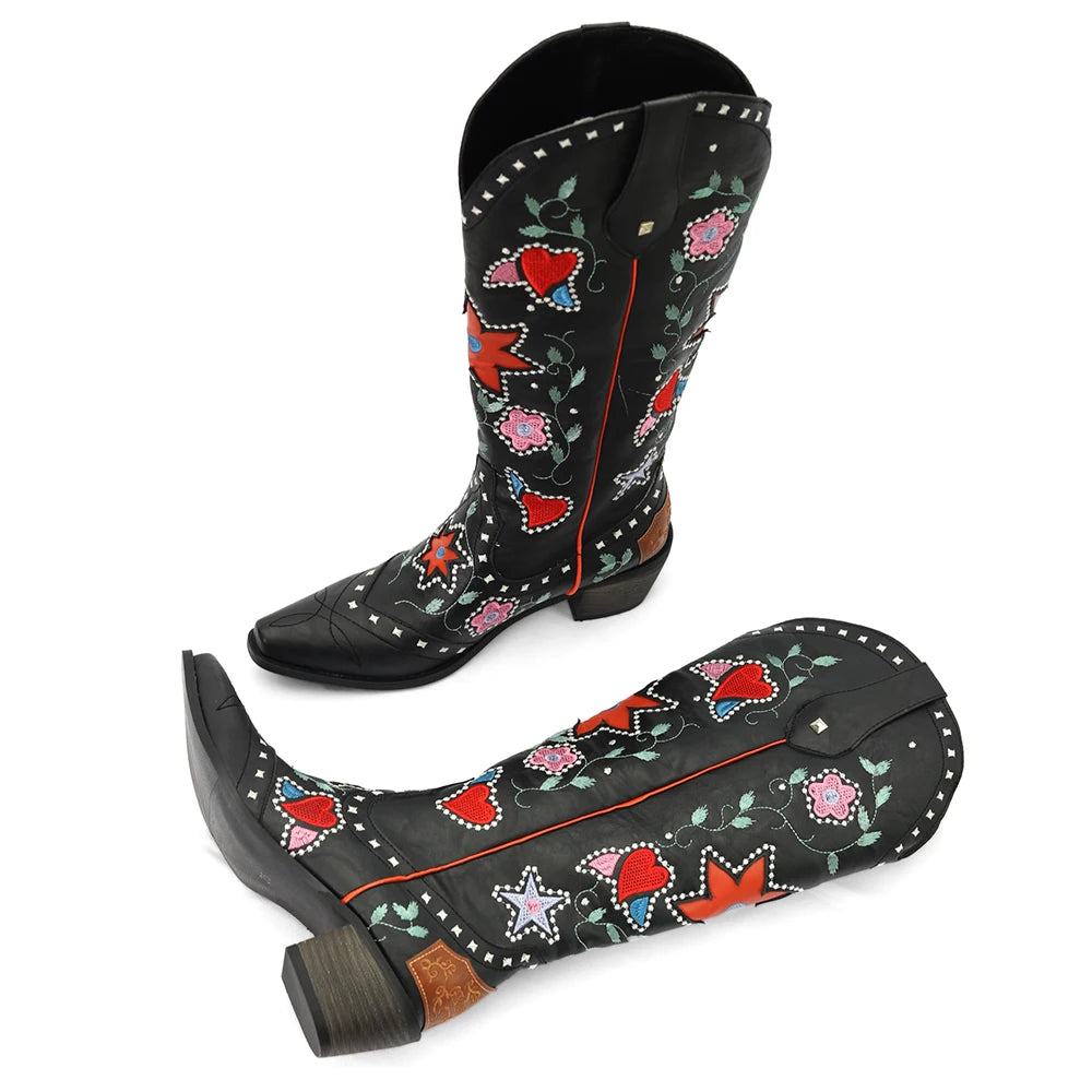Embroidered Western Cowboy Boots - Festigal