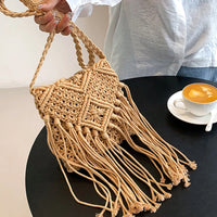 Fringed Woven Crochet Crossbody Bag - Festigal