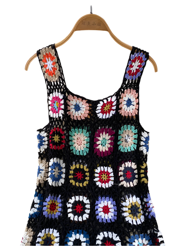 Crochet Granny Square Tassel Dress - Festigal