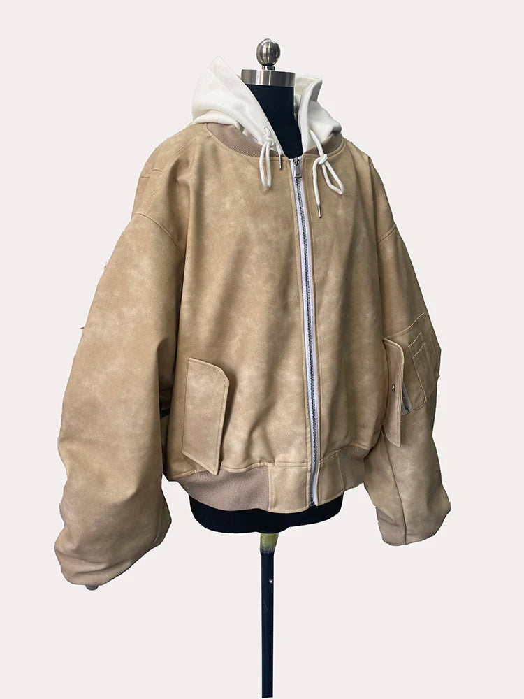 Men's Suede Hoodie Bomber Jacket - Festigal