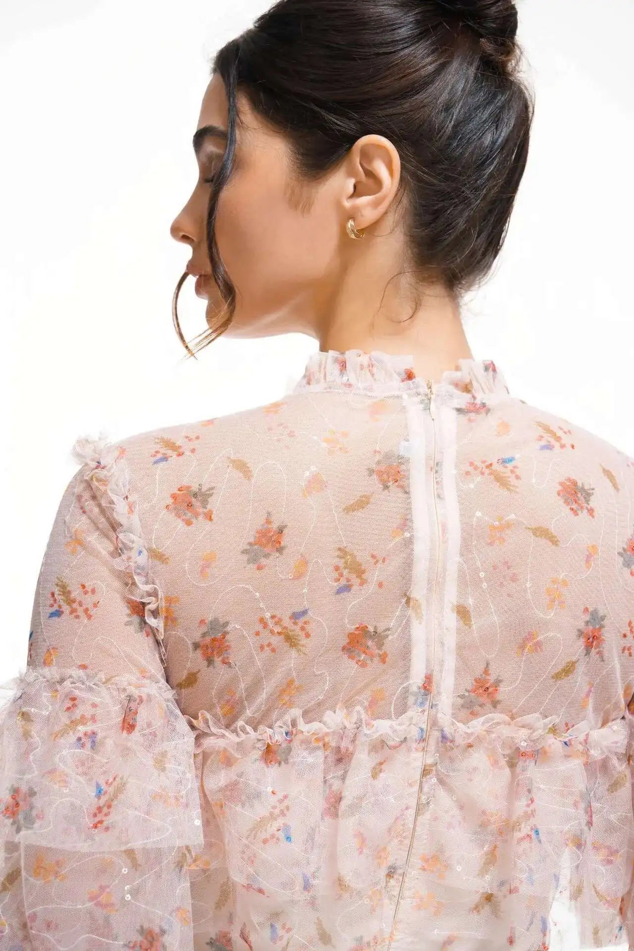 Floral Ruffled Embroidered Maxi Dress