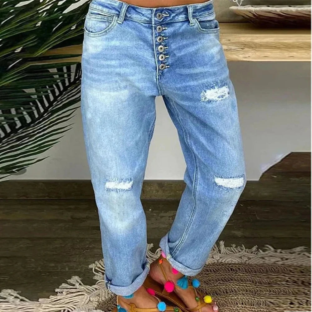 Straight Legged Relaxed Button Jeans - Festigal