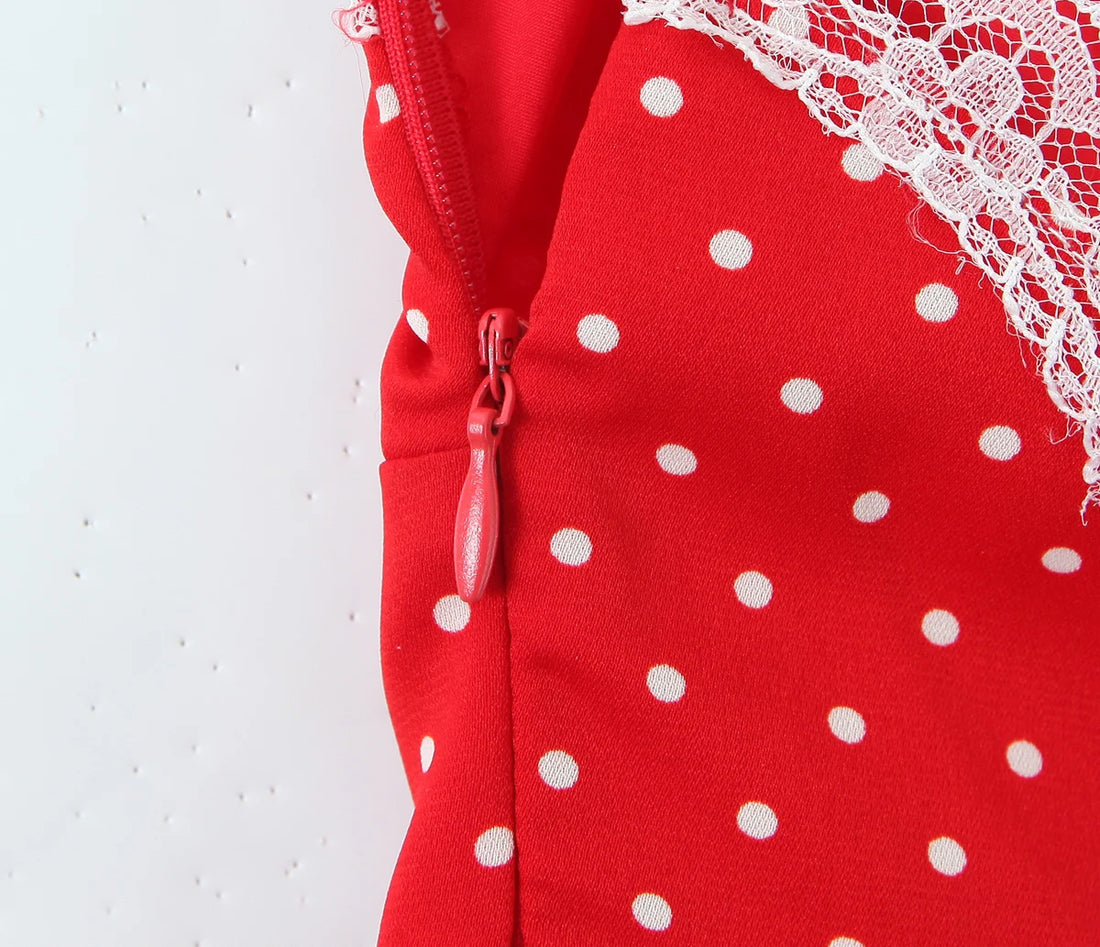 Polka Dot Lace Trim Dress - Festigal