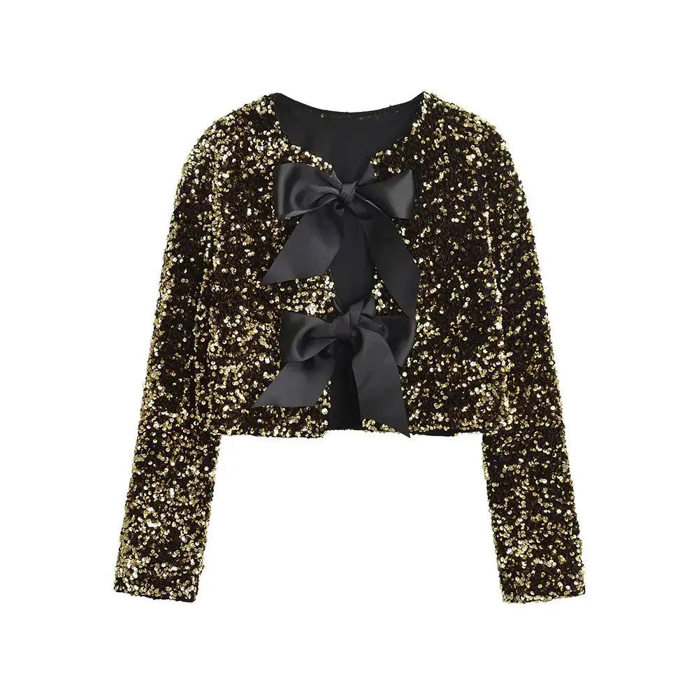 Sequin Cropped Bow Jacket - Festigal