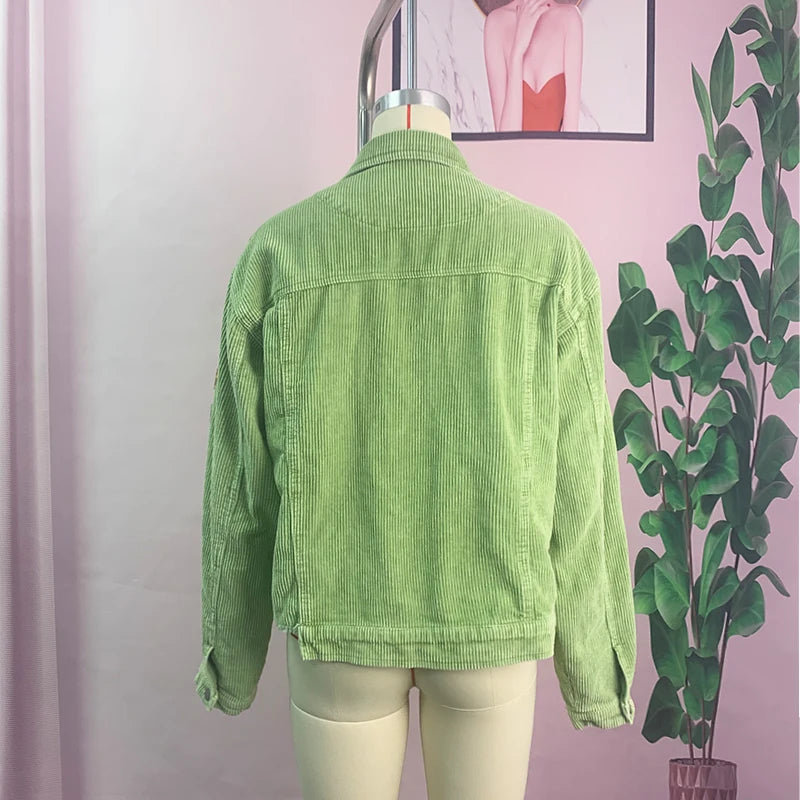 Floral Corduroy Casual Ripped Bomber Shirt -Jacket - Festigal