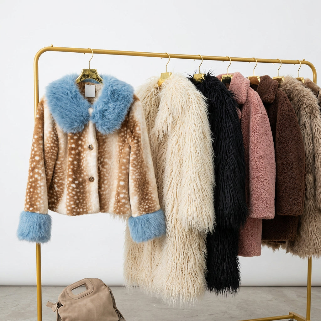 Faux Fur Deer Blue Collar Jacket