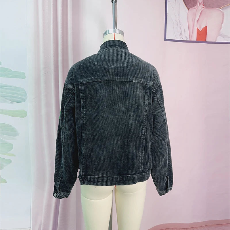 Floral Corduroy Casual Ripped Bomber Shirt -Jacket - Festigal