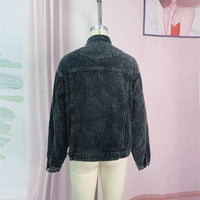 Floral Corduroy Casual Ripped Bomber Shirt -Jacket - Festigal