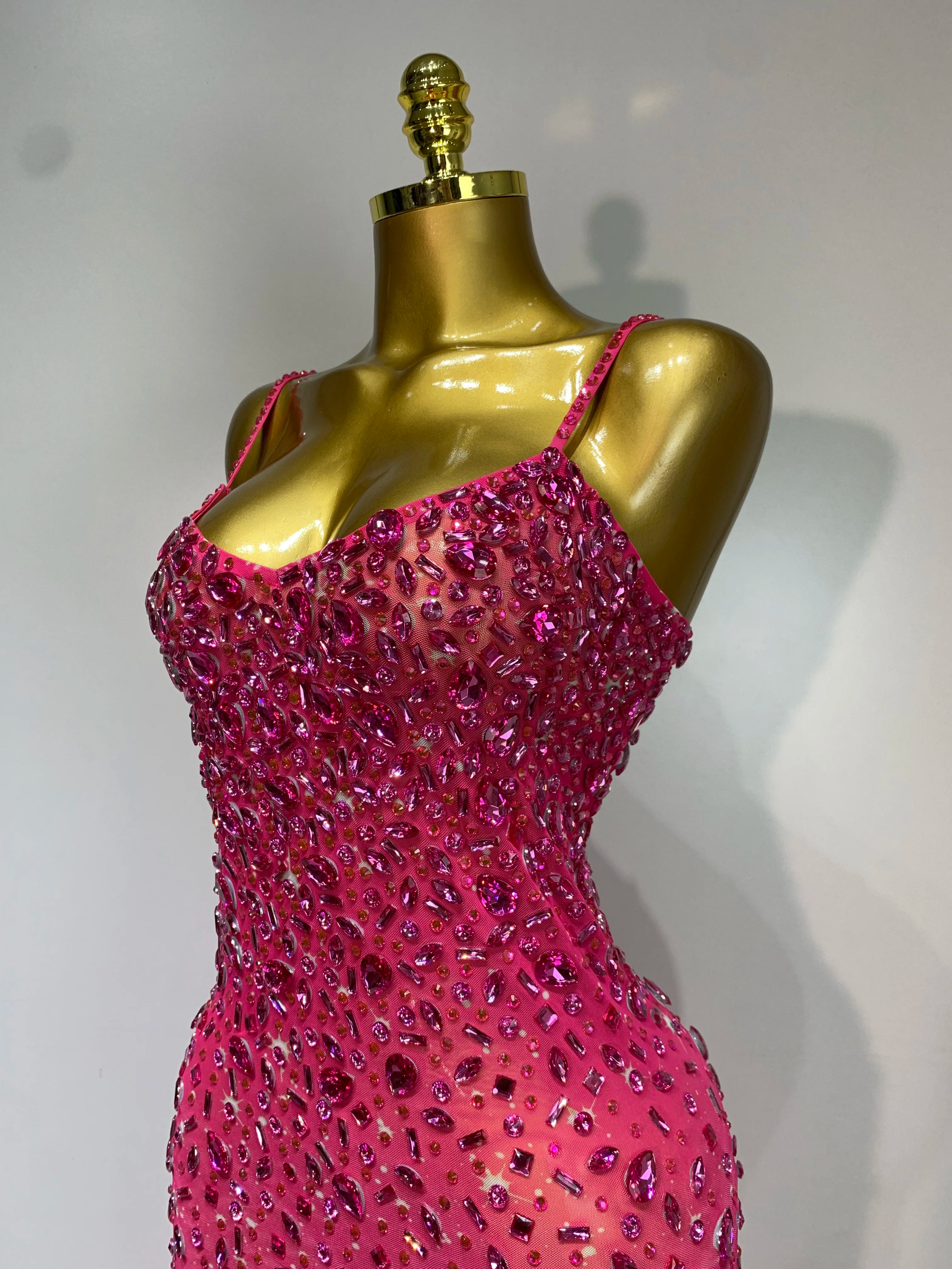 Rhinestone Mesh Maxi Dress