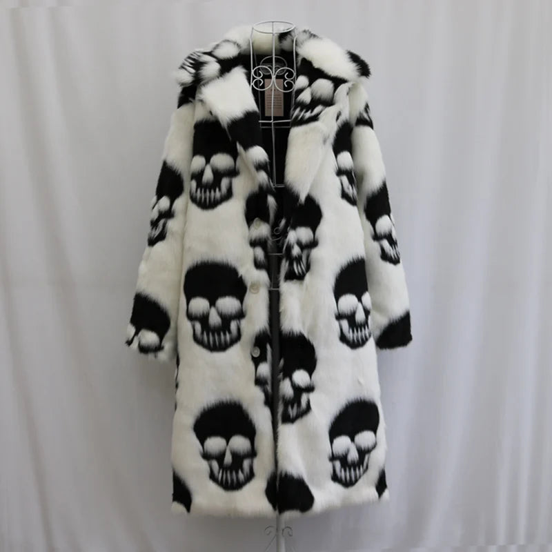 Men's Skull Faux Fur Coat - Festigal
