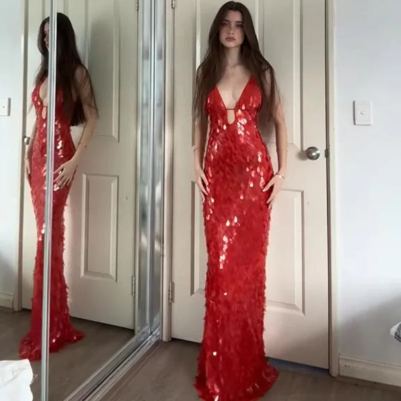 Red Sequin Maxi Dress - Festigal