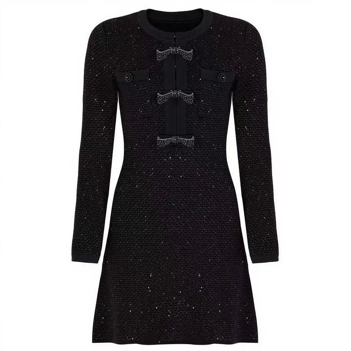 Long Sleeved Bow A-Line Dress