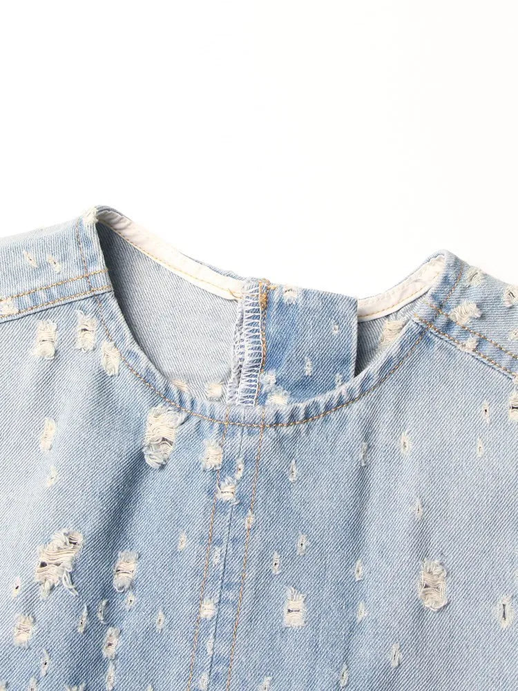 Distressed Denim A-Line Dress - Festigal