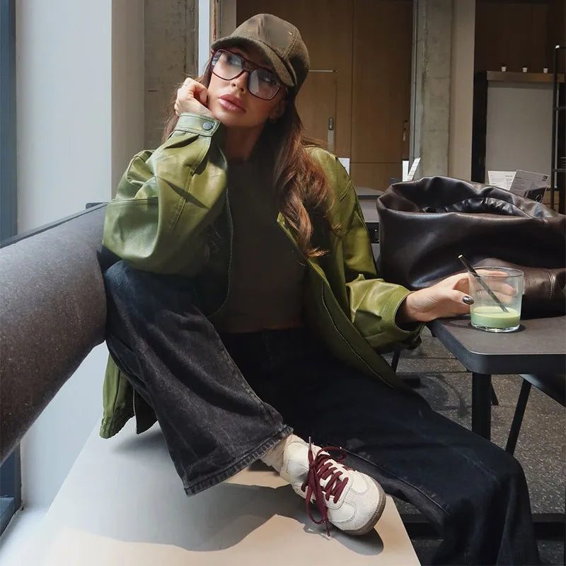 Faux Leather Cropped Jacket - Festigal