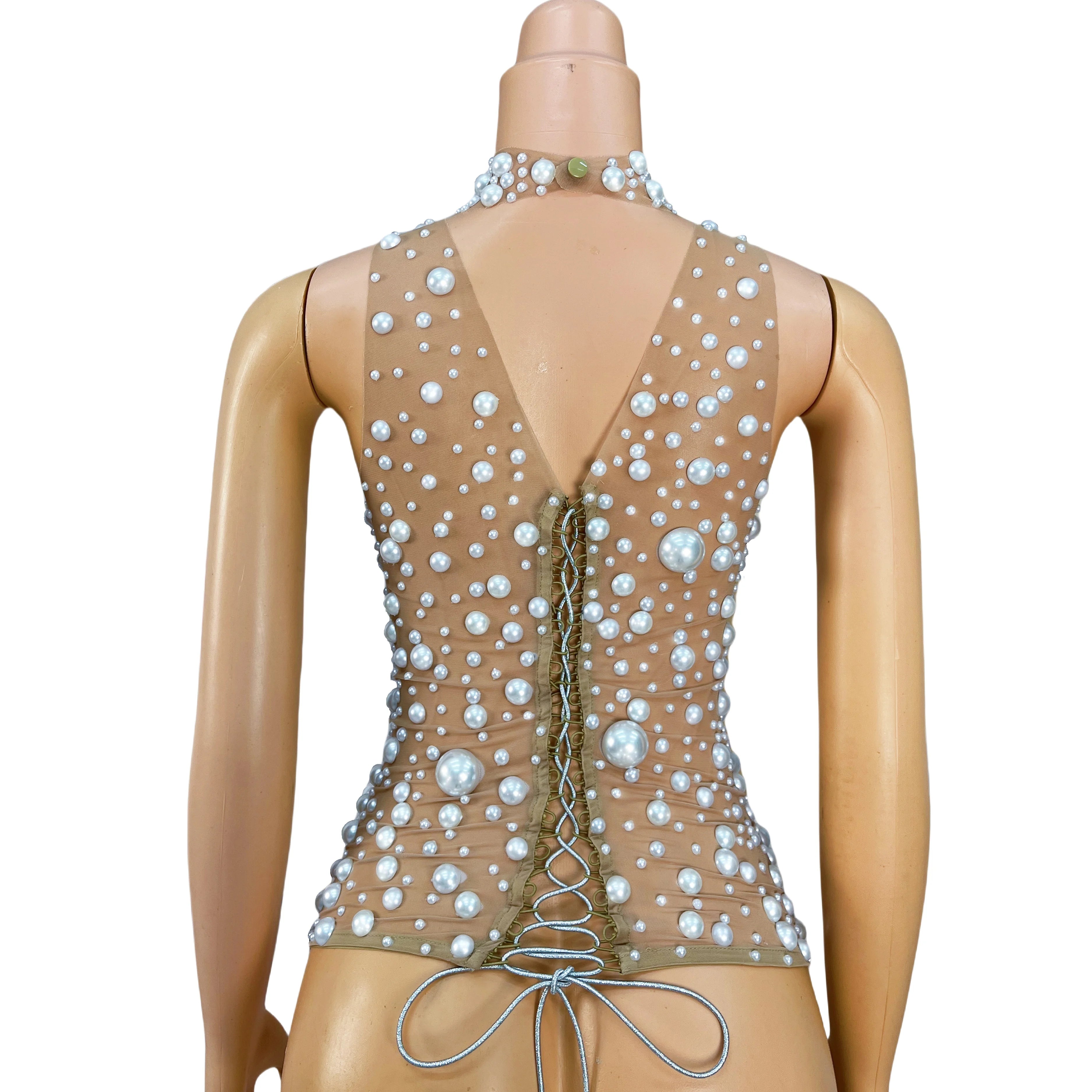 Pearl Mesh Halterneck Top