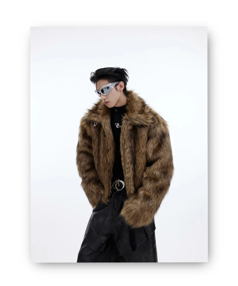 Unisex Brown Faux Fur Coat - Festigal