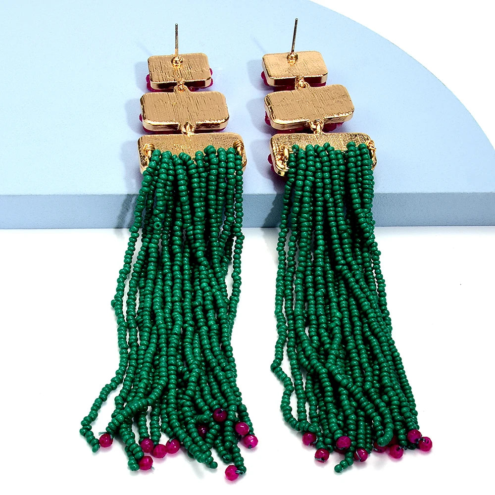 Boho Beaded Tassel Earrings - Festigal
