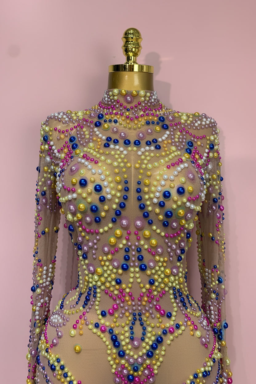 Rainbow Embellished Long Sleeved Dress