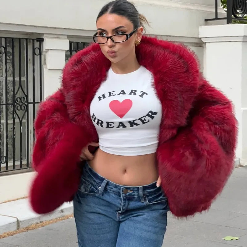 Cropped Faux Fur Bomber Jacket