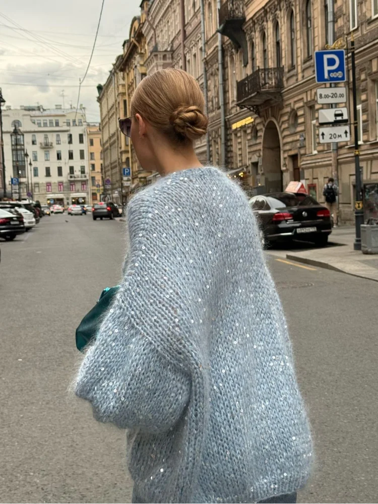 Sequin Deep V Neck Cardigan - Festigal