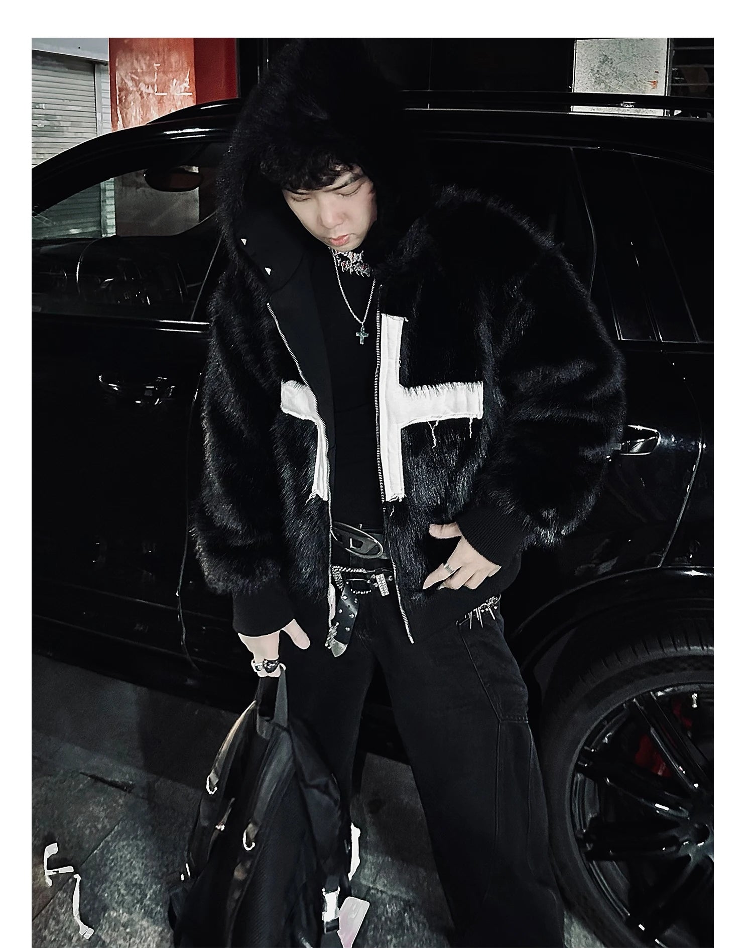 Mens Faux Fur Cross Jacket