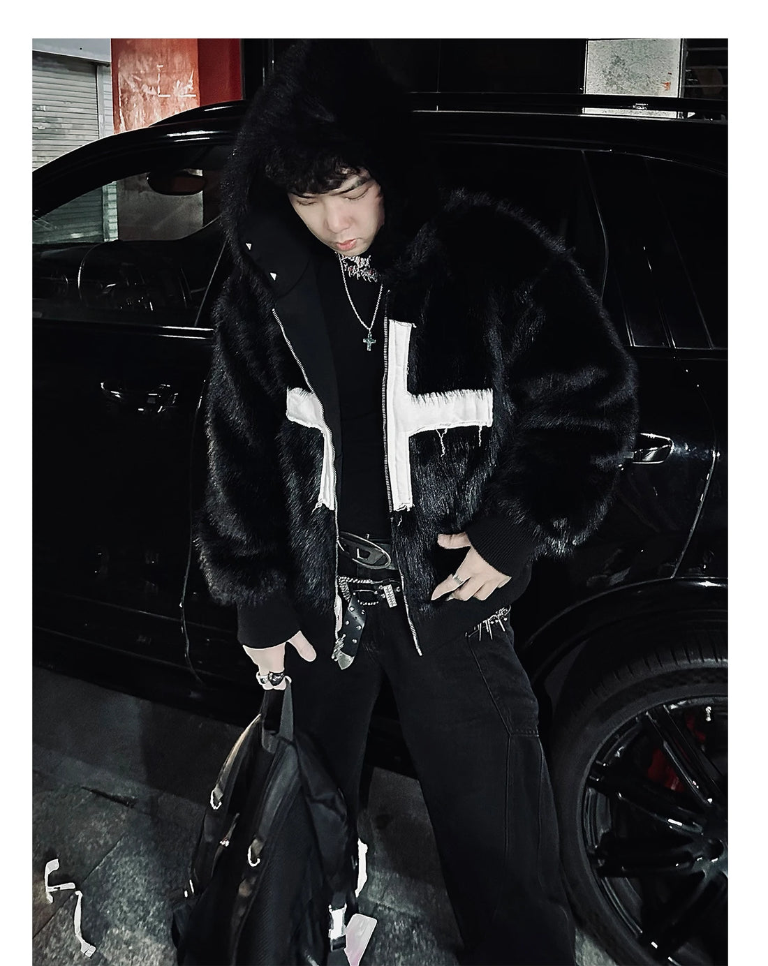 Mens Faux Fur Cross Jacket