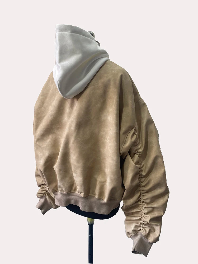 Men's Suede Hoodie Bomber Jacket - Festigal