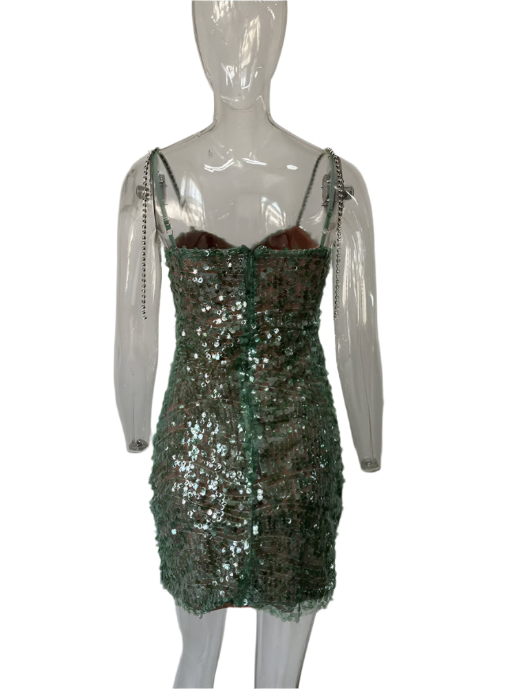 Embellished Green Bustier Dress - Festigal