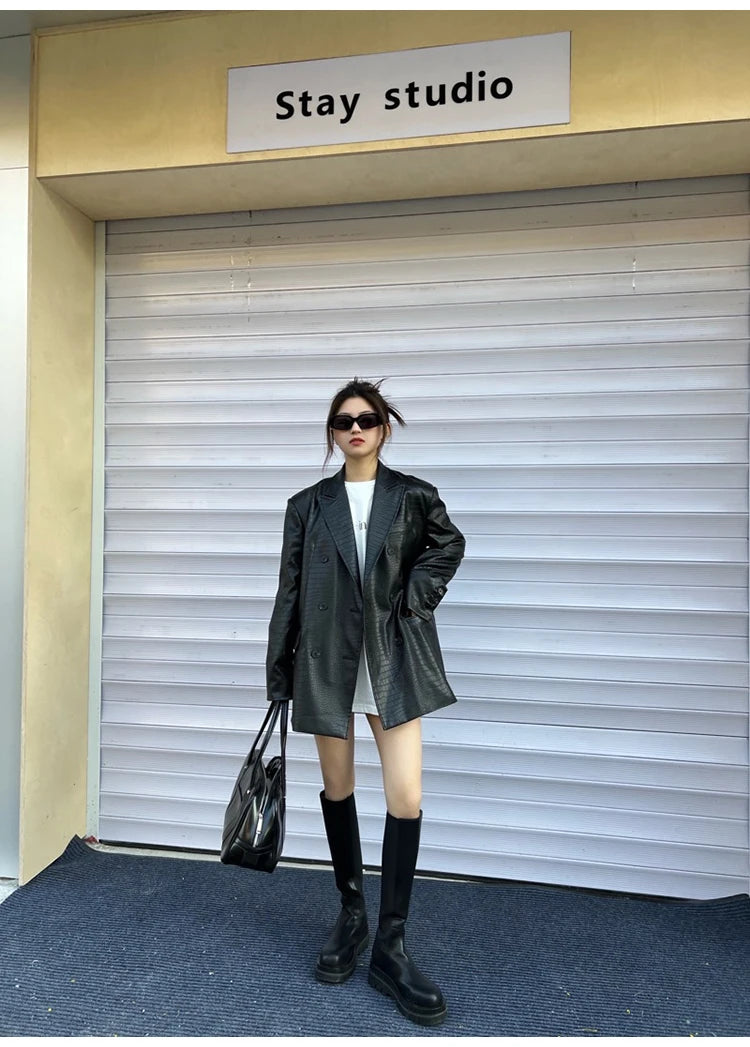 Crocodile Faux Leather Blazer - Festigal