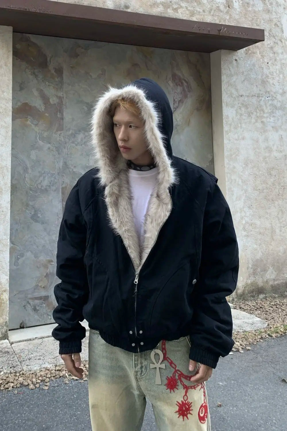 Men's Faux Fur Lined Bomber Jacket - Festigal