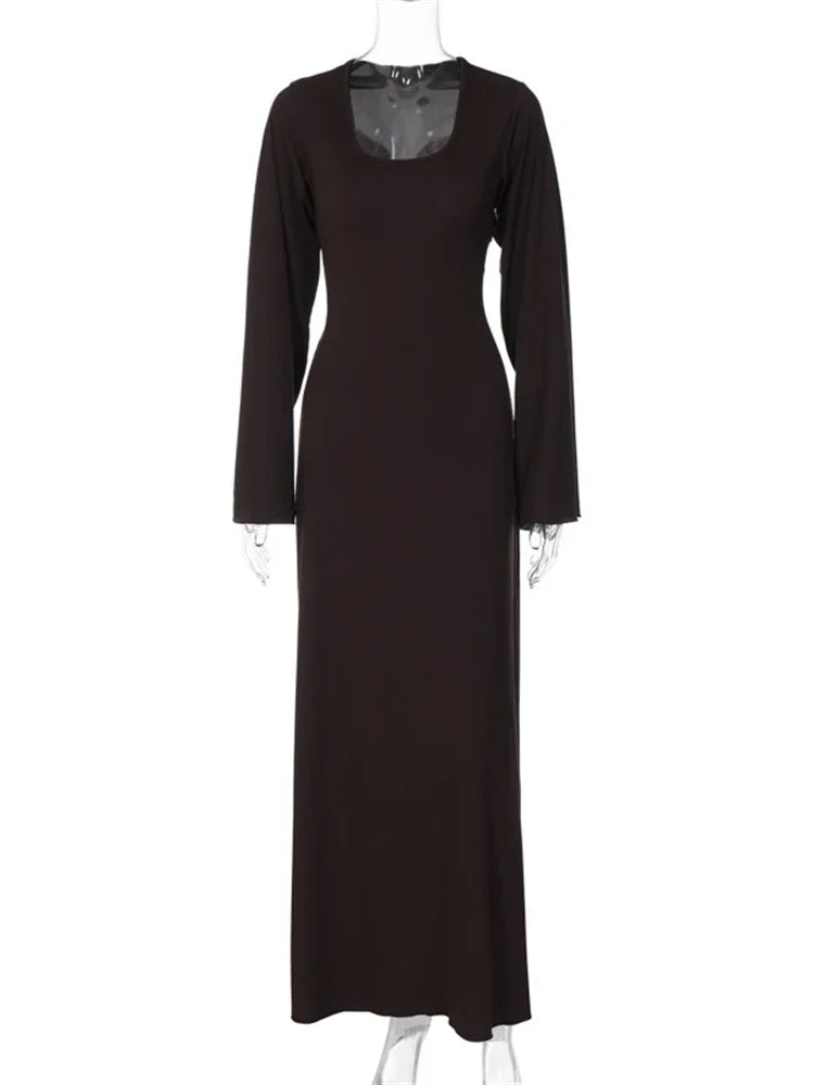 Bell Sleeved Ribbed Maxi Dress - Festigal