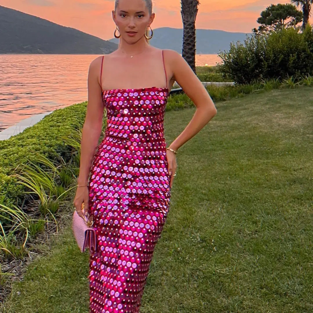 Holographic Sequin Maxi Dress - Festigal