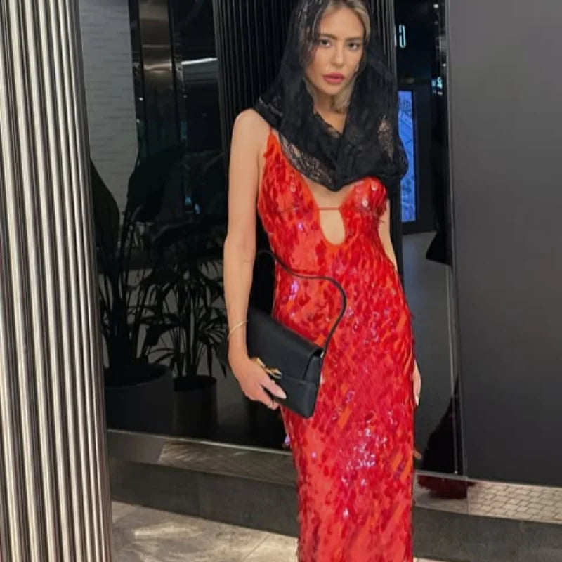 Red Sequin Maxi Dress - Festigal