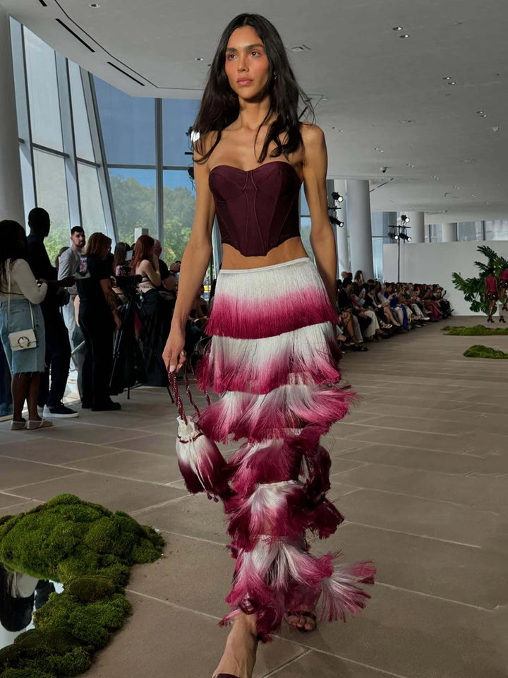 Gradient Top & Tassel Skirt Set - Festigal