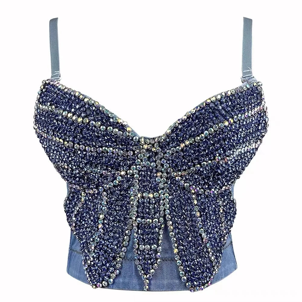 Butterfly Denim Beaded Top - Festigal