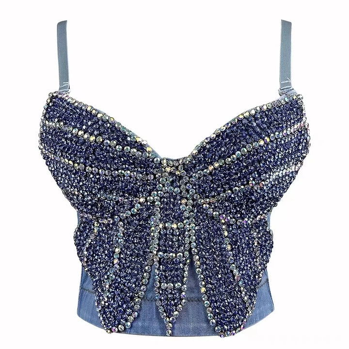 Butterfly Denim Beaded Top - Festigal