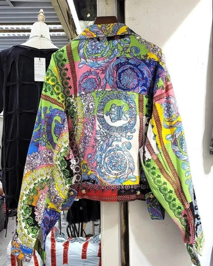 Multicoloured Abstract Print Classic Style Jacket - Festigal